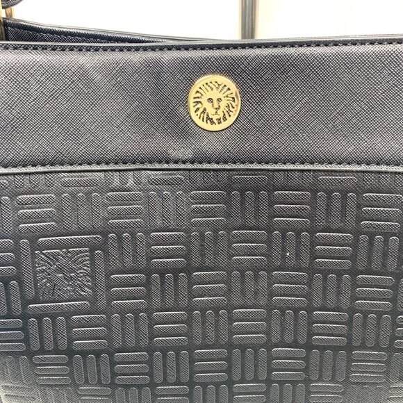 Anne Klein Shoulder Bag Textured Black Vegan Leather Gold Hardware 13"W x 11.5"H - Picture 2 of 9
